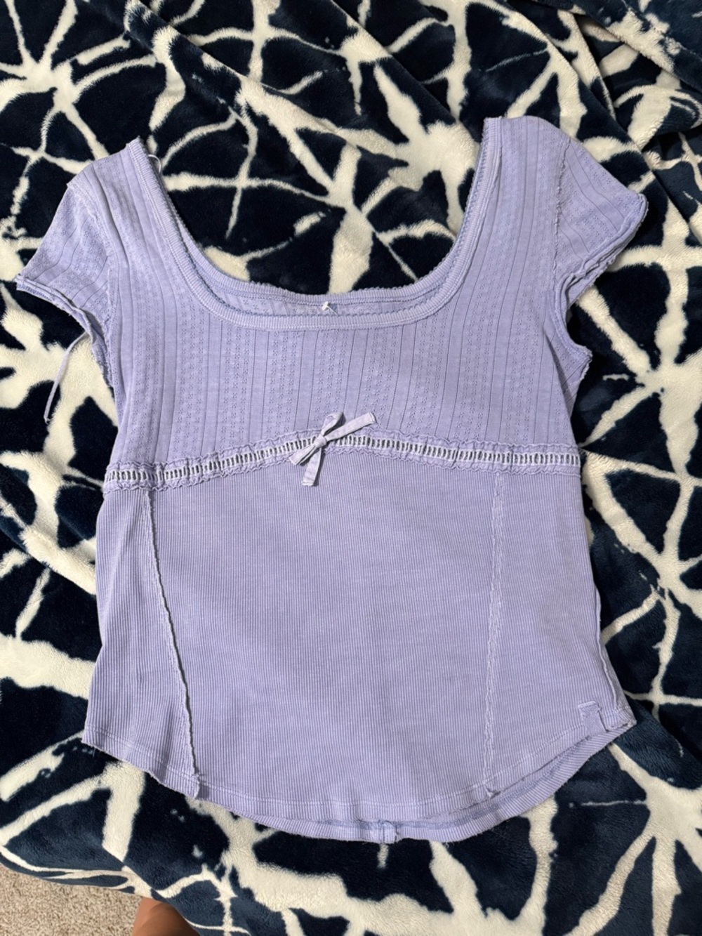 We The Free Lavender Ribbed Scoop Neck Top with Bow